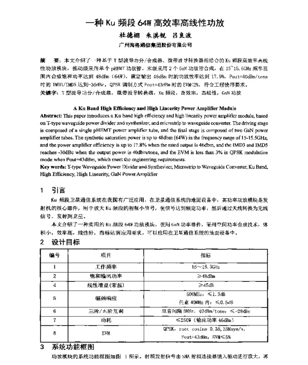 一种Ku频段64W高效率高线性功放
