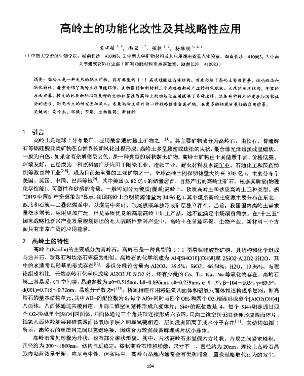 高岭土的功能化改性及其战略性应用
