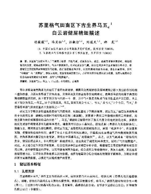 苏里格气田南区下古生界马五41白云岩储层精细描述