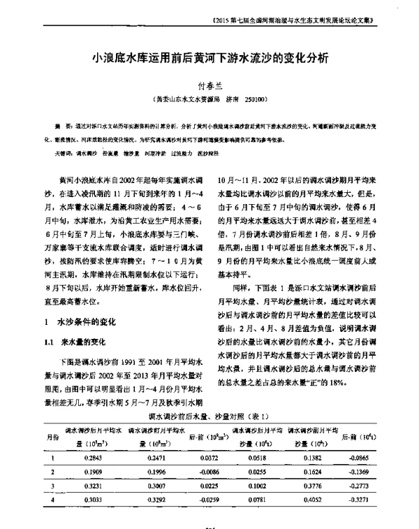 小浪底水库运用前后黄河下游水流沙的变化分析