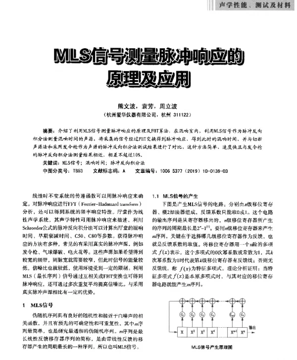 MLS信号测量脉冲响应的原理及应用