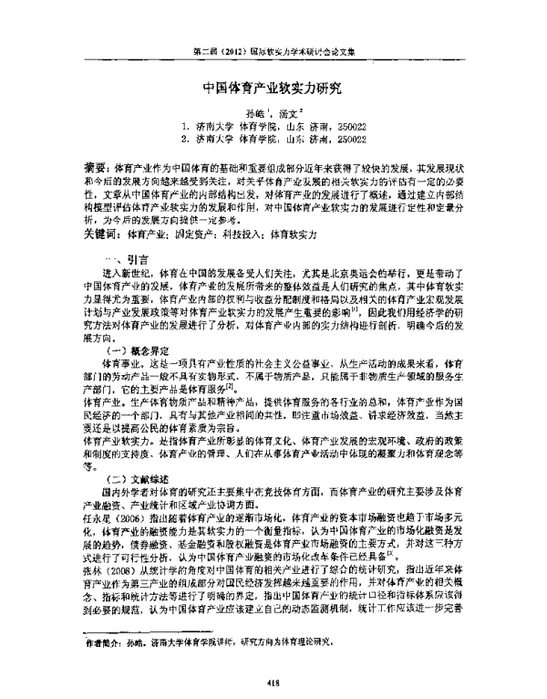 中国体育产业软实力研究