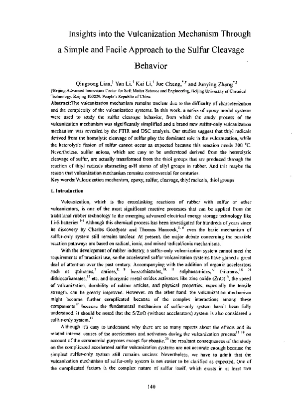 InsightsintotheVulcanizationMechanismThroughaSimpleandFacileApproachtotheSulfurCleavageBehavior