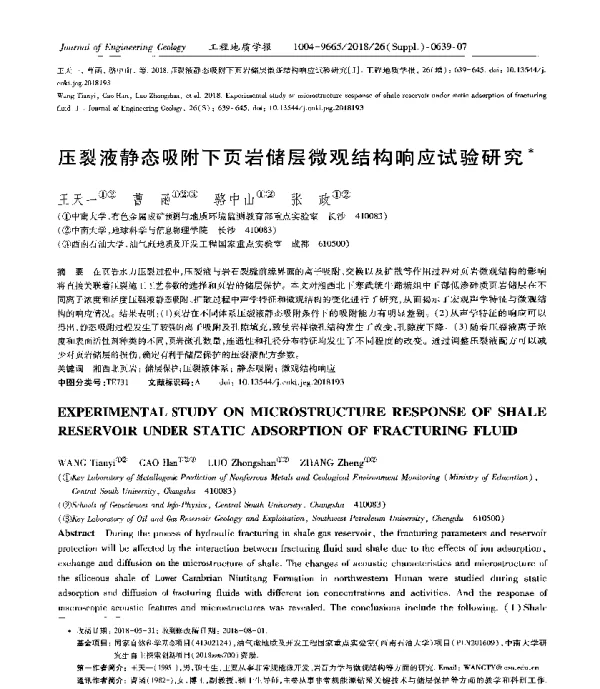 压裂液静态吸附下页岩储层微观结构响应试验研究