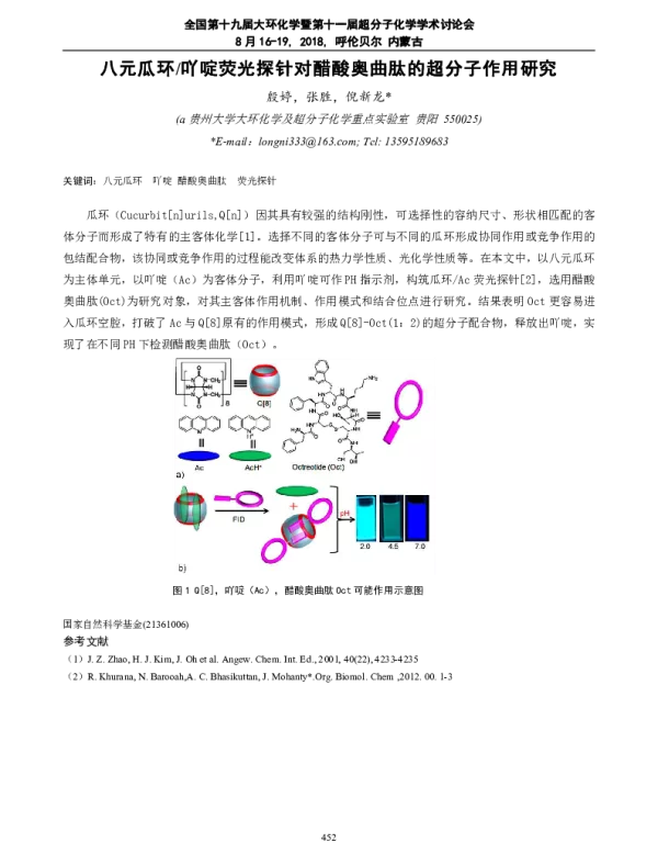八元瓜环吖啶荧光探针对醋酸奥曲肽的超分子作用研究