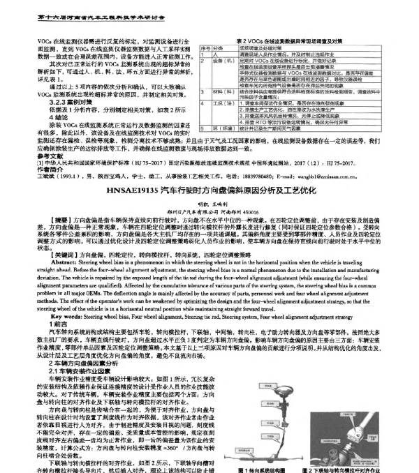 HNSAE19135汽车行驶时方向盘偏斜原因分析及工艺优化
