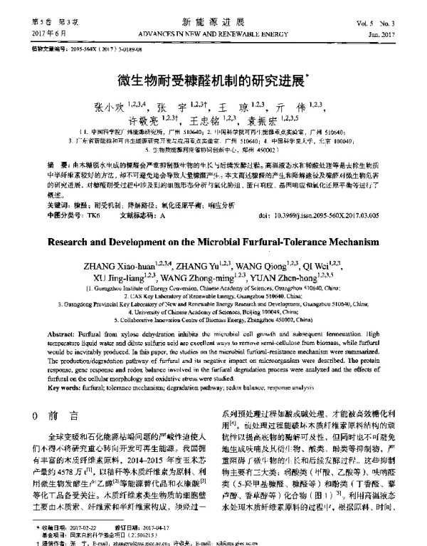 微生物耐受糠醛机制的研究进展