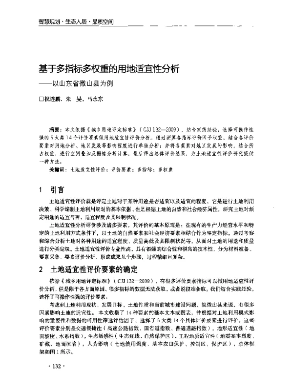 基于多指标多权重的用地适宜性分析--以山东省微山县为例