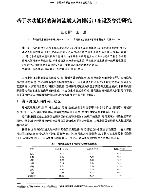 基于水功能区的海河流域入河排污口布设及整治研究