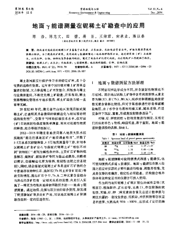 地面γ能谱测量在铌稀土矿勘查中的应用