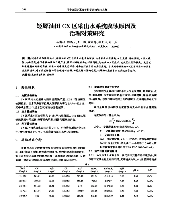 姬塬油田GX区采出水系统腐蚀原因及治理对策研究