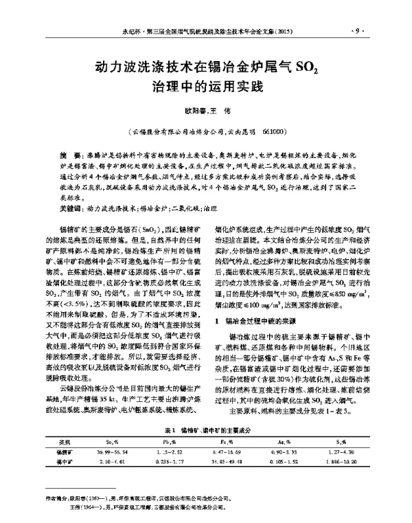 动力波洗涤技术在锡冶金炉尾气SO2治理中的运用实践