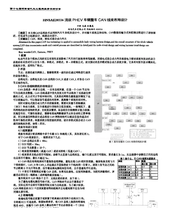 浅谈PHEV车辆整车CAN线束布局设计
