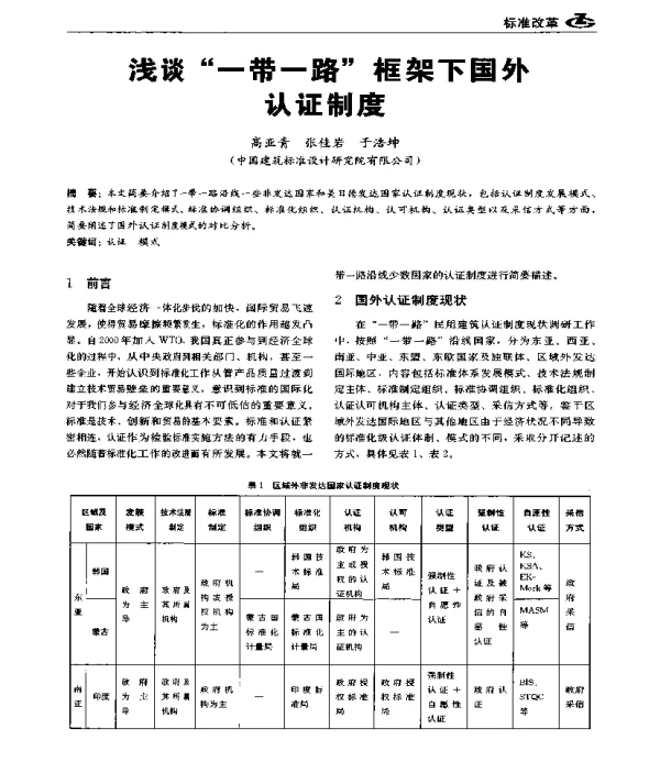 浅谈“一带一路”框架下国外认证制度