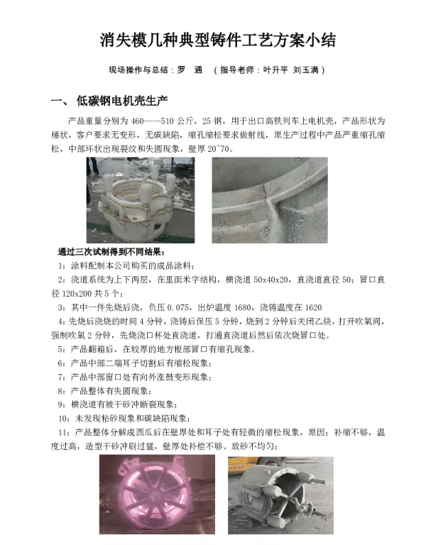 消失模几种典型铸件工艺方案小结