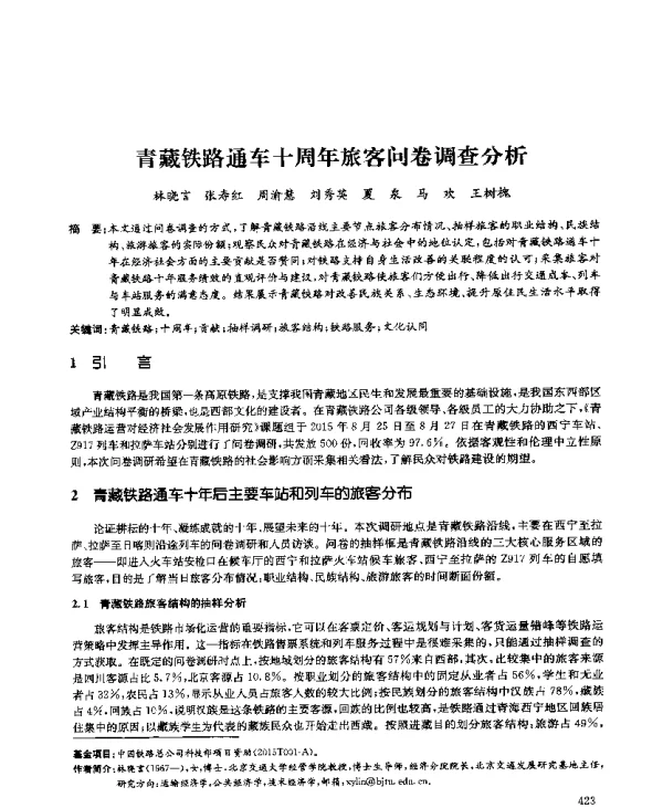 青藏铁路通车十周年旅客问卷调查分析