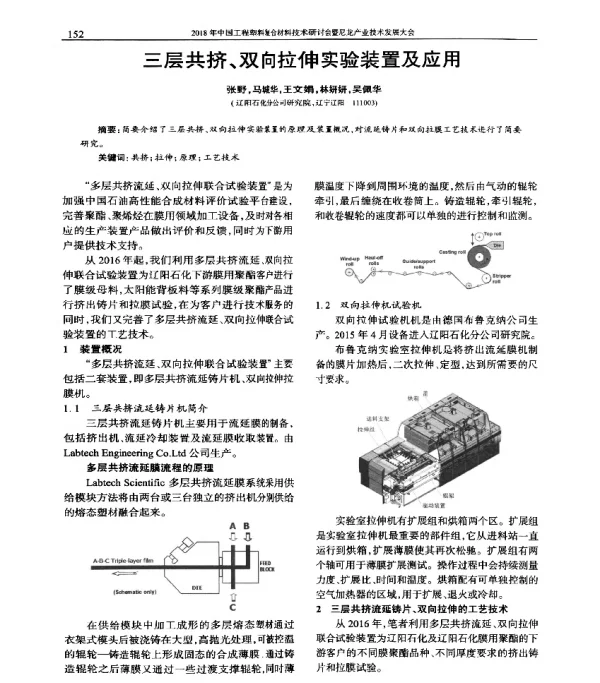 三层共挤、双向拉伸实验装置及应用