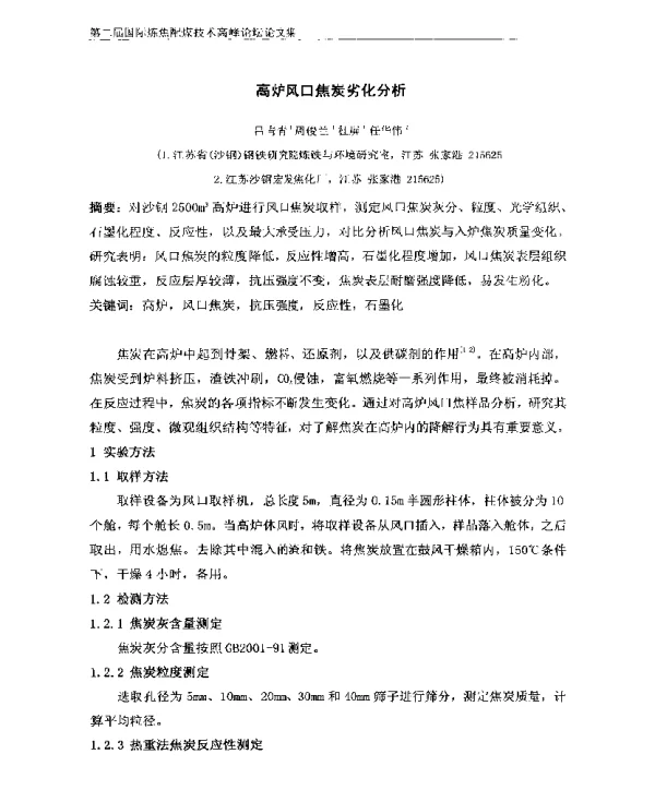 高炉风口焦炭劣化分析