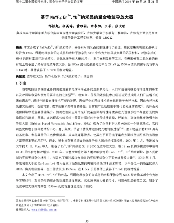 基于NaYF4Er3+Yb3+纳米晶的聚合物波导放大器