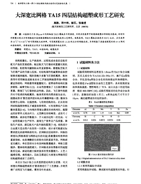 大深宽比网格TA15四层结构超塑成形工艺研究