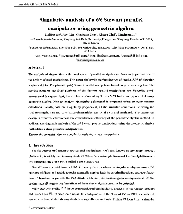 Singularityanalysisofa66Stewartparallelmanipulatorusinggeometricalgebra