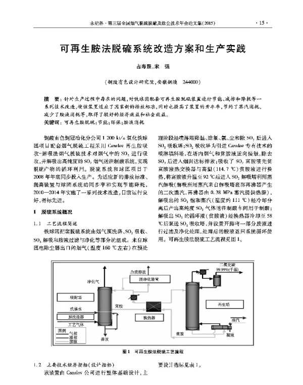 可再生胺法脱硫系统改造方案和生产实践