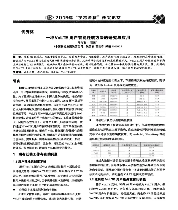 一种VoLTE用户智能迁转方法的研究与应用