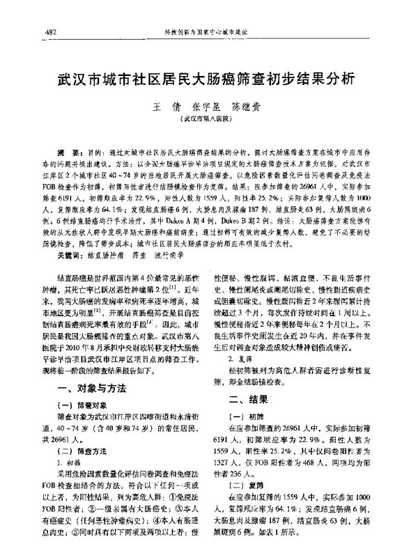 武汉市城市社区居民大肠癌筛查初步结果分析