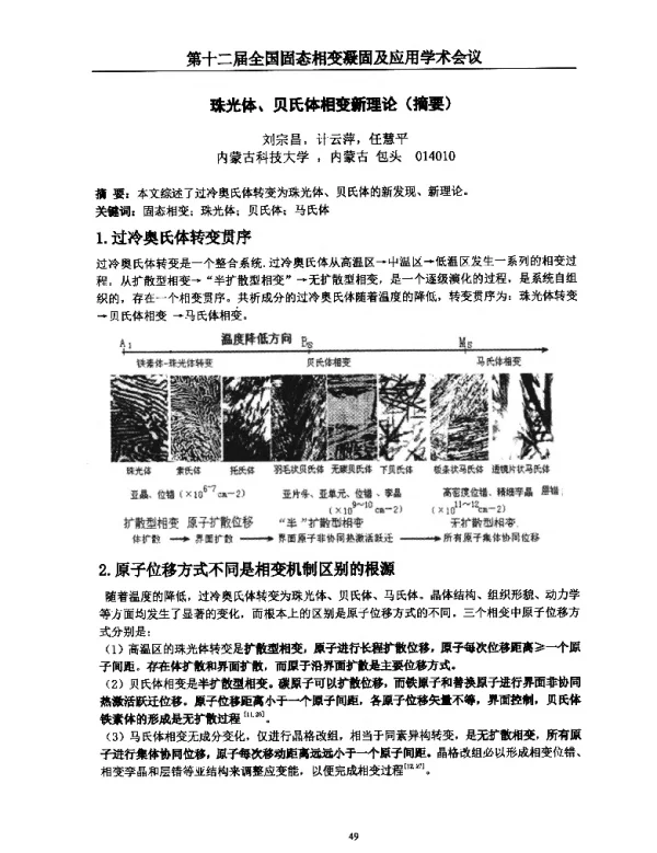 珠光体、贝氏体相变新理论(摘要)