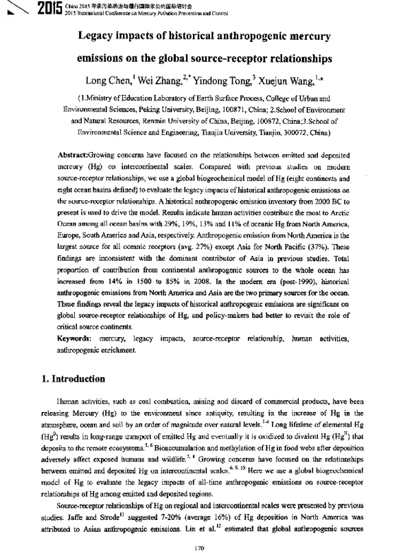 Legacyimpactsofhistoricalanthropogenicmercuryemissionsontheglobalsourcereceptorrelationships