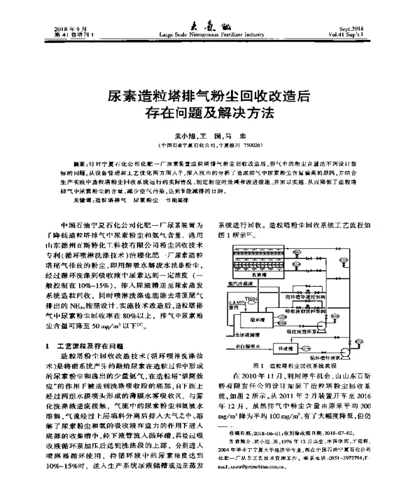尿素造粒塔排气粉尘回收改造后存在问题及解决方法