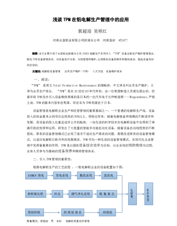 浅谈TPM在铝电解生产管理中的应用