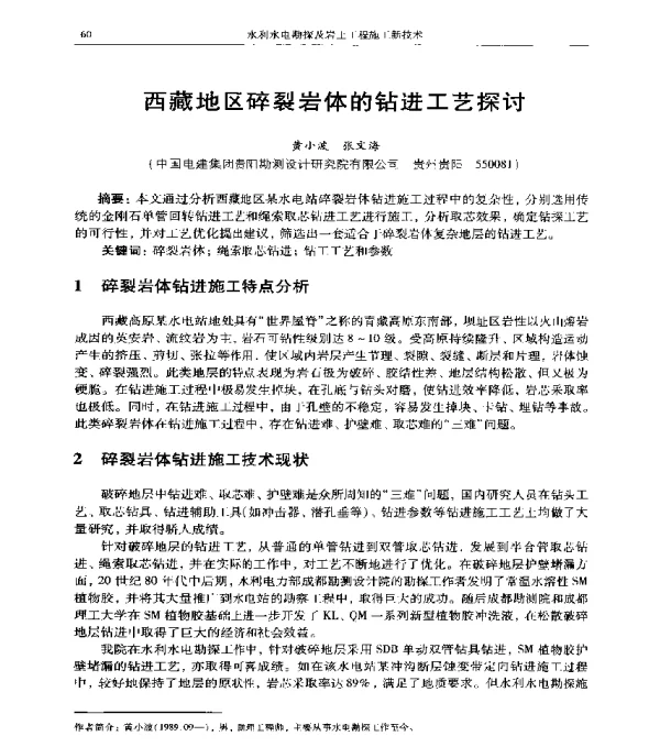 西藏地区碎裂岩体的钻进工艺探讨