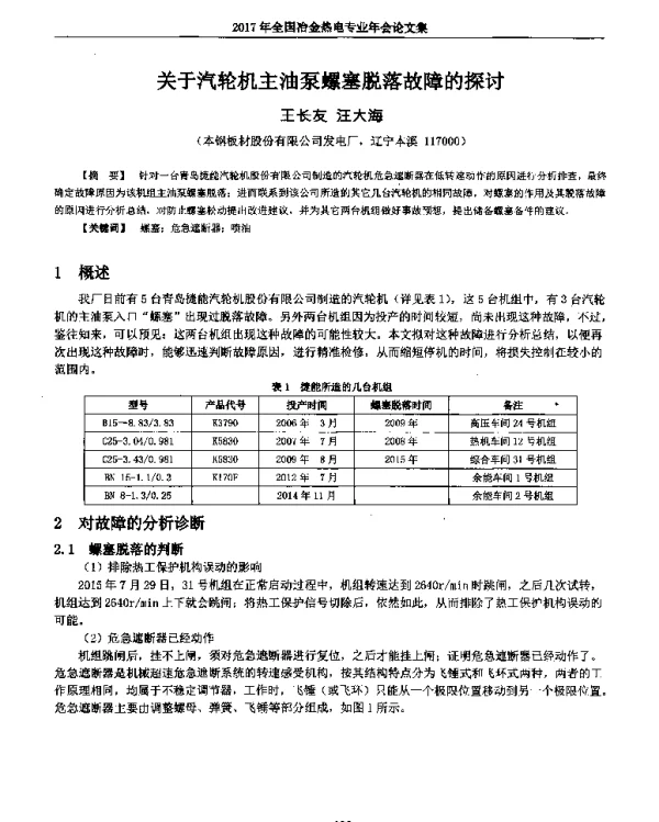关于汽轮机主油泵螺塞脱落故障的探讨