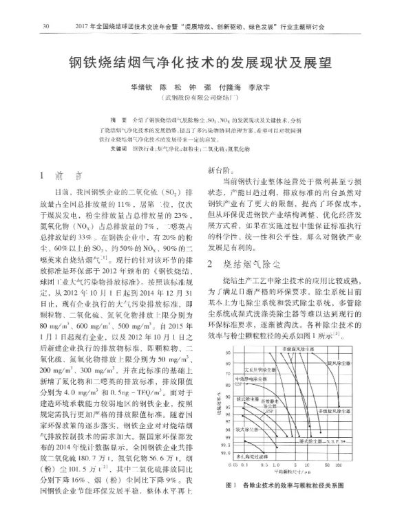 钢铁烧结烟气净化技术的发展现状及展望