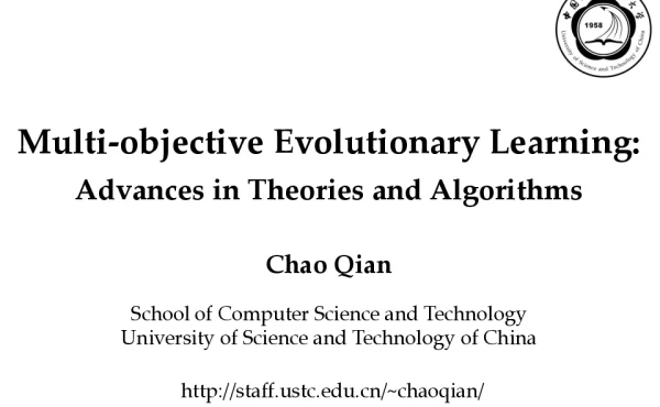 Multi-objectiveEvolutionaryLearningAdvancesinTheoriesandAlgorithms
