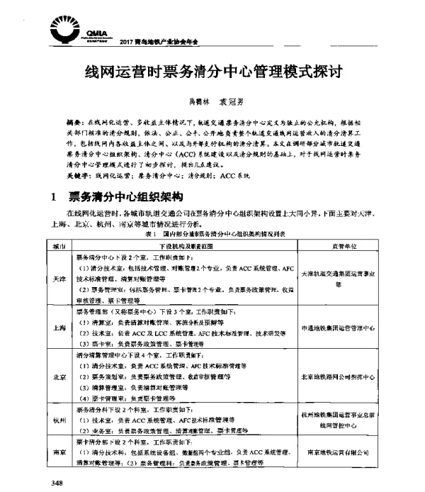 线网运营时票务清分中心管理模式探讨