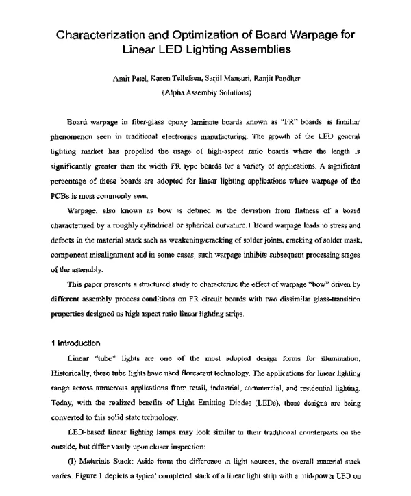 CharacterizationandOptimizationofBoardWarpageforLinearLEDLightingAssemblies
