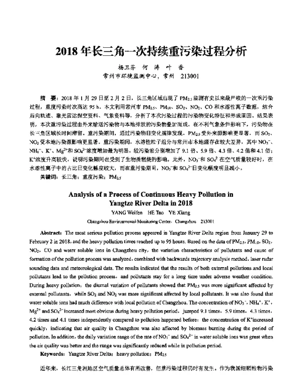 2018年长三角一次持续重污染过程分析