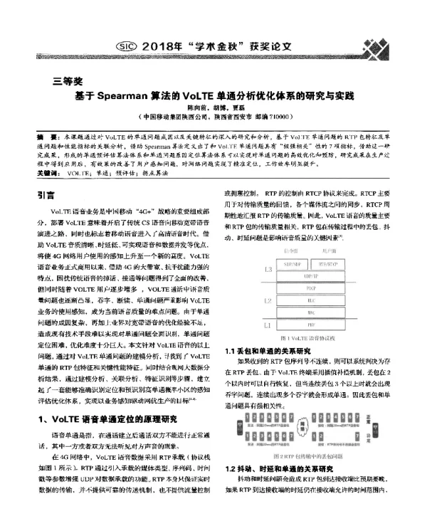 基于Spearman算法的VoLTE单通分析优化体系的研究与实践