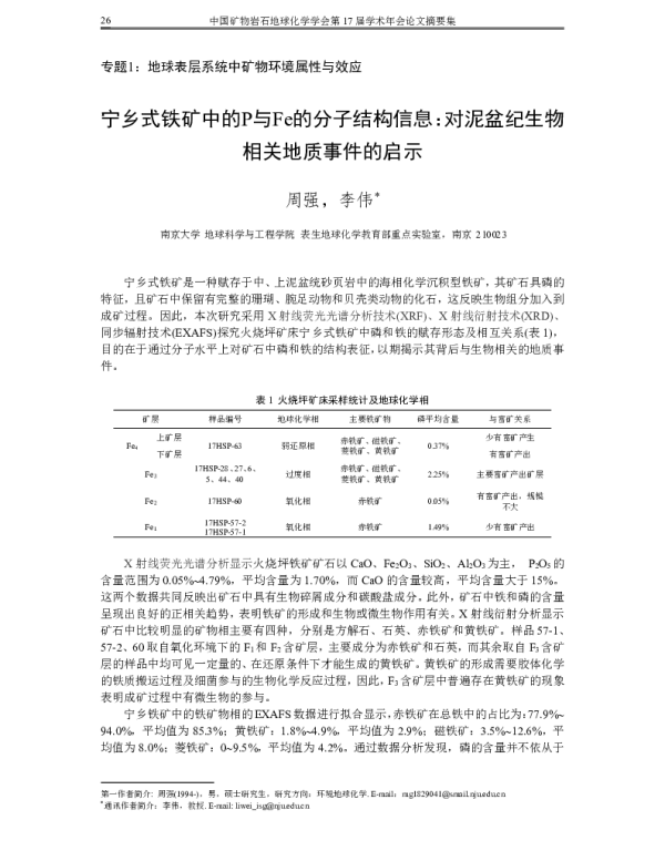 宁乡式铁矿中的P与Fe的分子结构信息对泥盆纪生物相关地质事件的启示