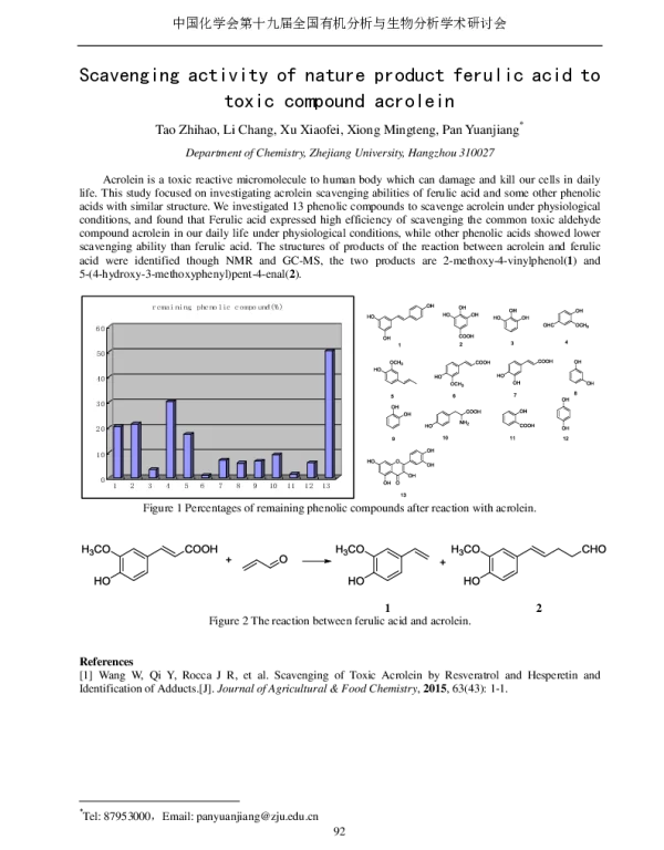 Scavengingactivityofnatureproductferulicacidtotoxiccompoundacrolein