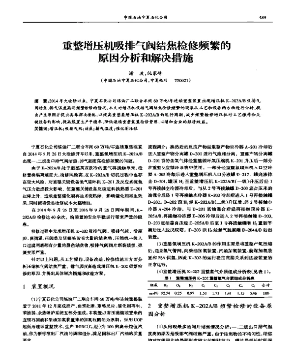 重整增压机吸排气阀结焦检修频繁的原因分析和解决措施