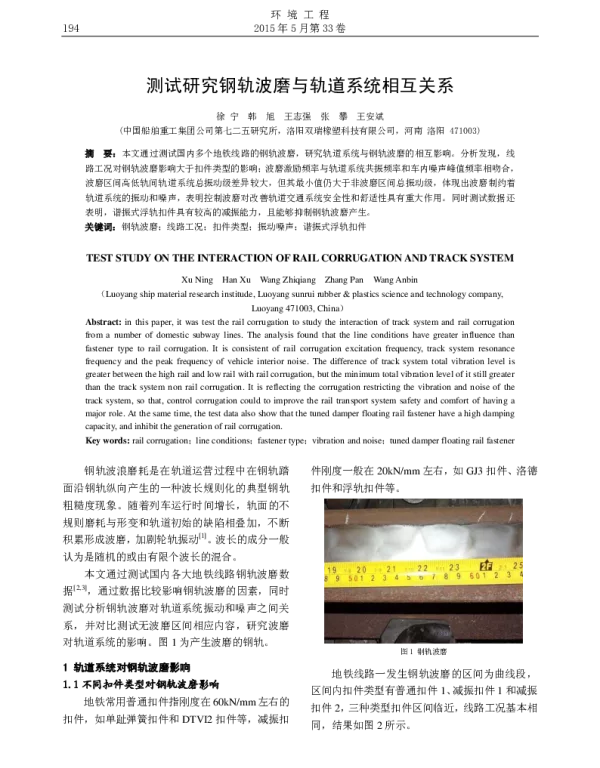 测试研究钢轨波磨与轨道系统相互关系