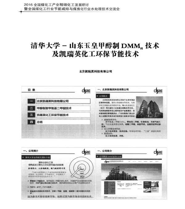 清华大学-山东玉皇甲醇制DMMn技术及凯瑞英化工环保节能技术