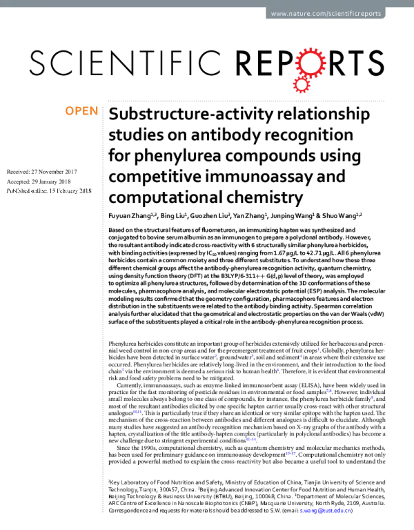 Substructure-activityrelationshipstudiesonantibodyrecognitionforphenylureacompoundsusingcompetitiveimmunoassayandcomputationalchemistry