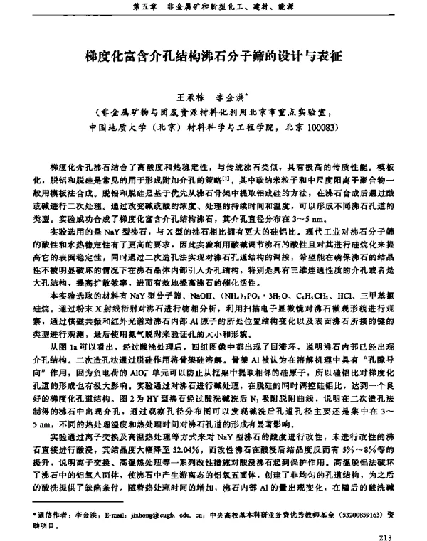 梯度化富含介孔结构沸石分子筛的设计与表征
