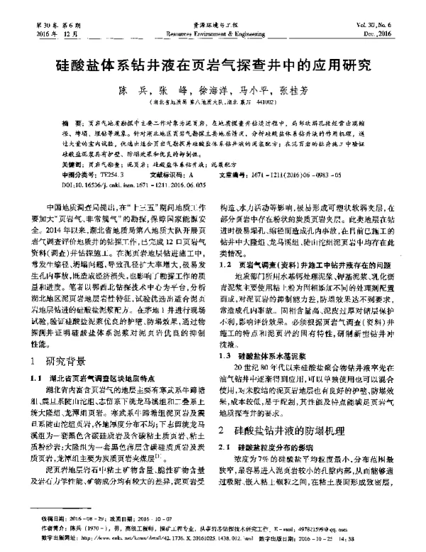 硅酸盐体系钻井液在页岩气探查井中的应用研究