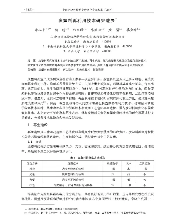 废塑料再利用技术研究进展
