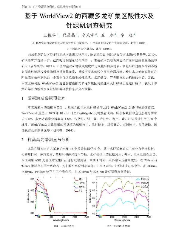 基于WorldView2的西藏多龙矿集区酸性水及针绿矾调查研究